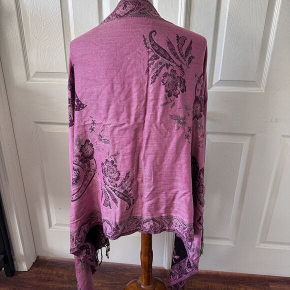 Shawl Wrap Scarf Womens Paisley Floral Pink Boho Fringe Romantic Feminine - Picture 2 of 11